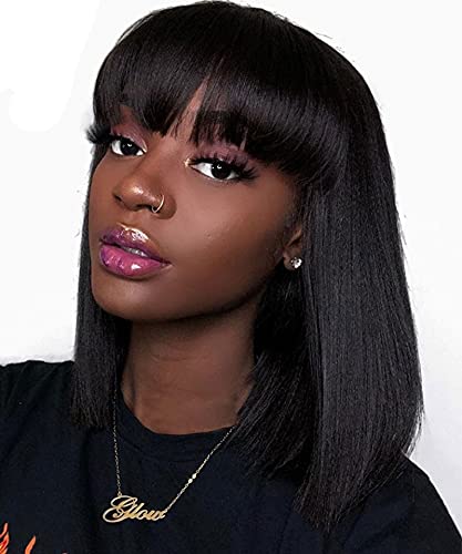 Swiking Short Bob Wigs with Bangs Straight Black Synthetic Wig for Black Women Heat Resistant Natural Looking Synthetic Cosplay Party Wigs