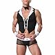 Moinha Herren Kellner Kostüm 5tlg Barkeeper Outfit Set Erotik Unterwäsche Set Smoking Schleife Weste Manschetten Mesh Boxershorts Clubwear Cosplay Party Rollenspiel Kostüm