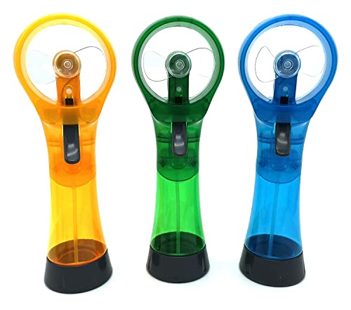 Image of BJPEY Water Misting Fans Portable Personal Handheld Spray Fan Cooling Outdoor Cooler, Pack of 3 (Blue /Green /Yellow)