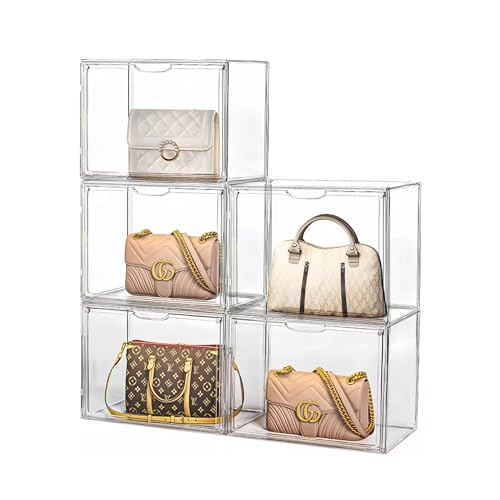 Submatches Mounted Storage System Closet Organizers And Storage Clear Handbag Storage ,Purse Organizer For Closet System 5 Packs Acrylic Display Case cover