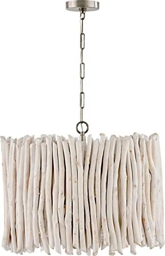 Capital Lighting 340241PP Cara Coastal Handcrafted Natural Eucalyptus Drum Pendant Light Fixture, 4-Light 400 Total Watts, 21" H x 25" W, Brushed Pewter