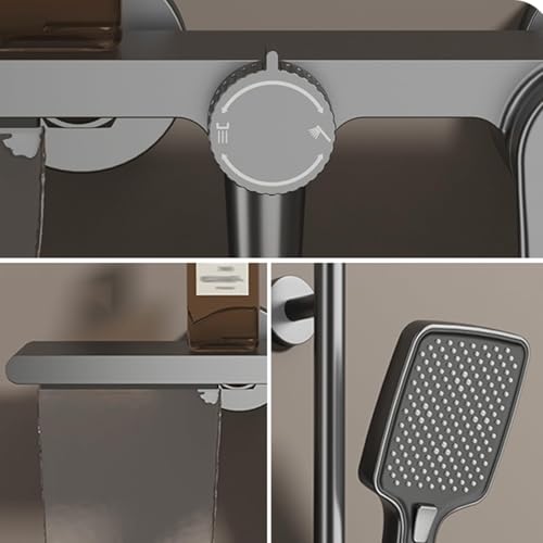 Colonne de douche beige avec robinet cascade de bain mural et rail rigide LWX - 3