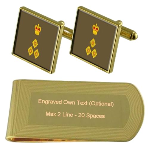 Set de regalo militar con gemelos rango brigadier tono oro y clip de dinero