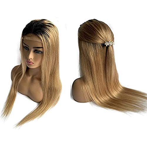 Miniatura 5 de 24 pulgadas de largo, peluca de encaje frontal, rubio miel, cabello humano real, liso, 150 % de densidad, cabello brasileño virgen, pelucas de