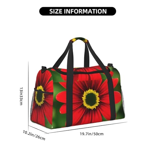 Red Flower Print Travel Hand Travel Bag Weekender Overnight Carry On Tote Foldable Crossbody Bag4