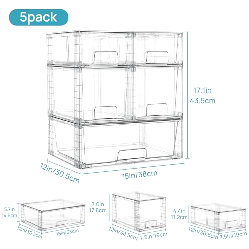 Image of Vtopmart Clear Stackable Storage Drawers Set of 5, Easily Assemble Acrylic Bathroom Undersink Organizers,Plastic Storage Bins for Closet,Cabinet,Pantry,Medicine Organization