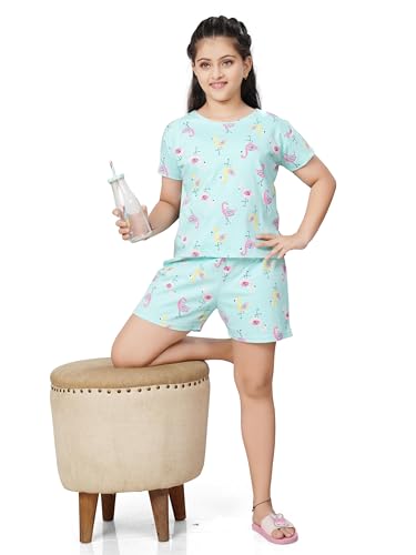 Image of Ninos Dreams Girls 100% Cotton Half Sleeves Coord set with Shorts /Day wear Set /Nightwear Set