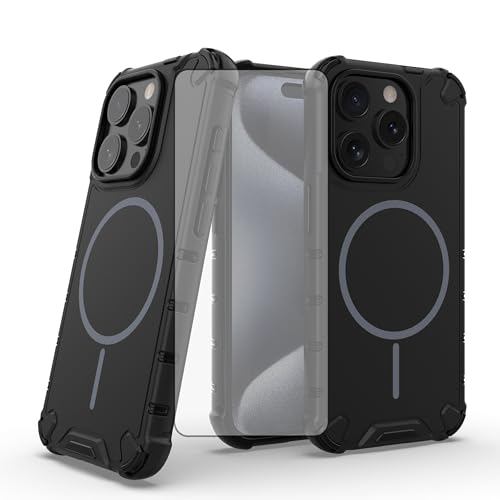 Coque magnétique pour iPhone 15 Pro avec protection écran en verre trempé