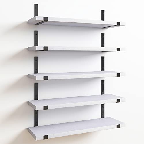 Fixwal Floating Shelves, Width 4.7 Inches Wall Shelves Set of 5, Rustic Wood Wall Storage Shelves for Bedroom, Living Room, Kitchen, Bathroom, Office and Plants (White) Fixwal Floating Shelves, Width 4.7 Inches Wall Shelves Set of 5, Rustic Wood Wall Storage Shelves for Bedroom, Living Room, Kitchen, Bathroom, Office and Plants (White)
