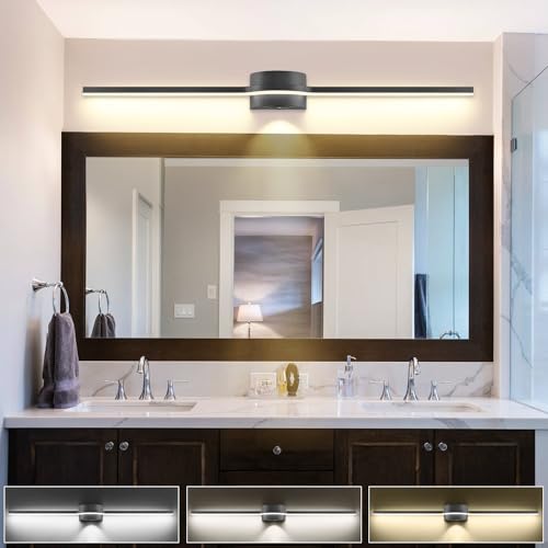 Image of SOLFART LED Vanity Lights Bathroom Light Fixtures Black Bathroom Lights Vanity Lighting Fixtures 3 Color Temperature Dimmable 48 Inch Wall Light Fixture BK-3C