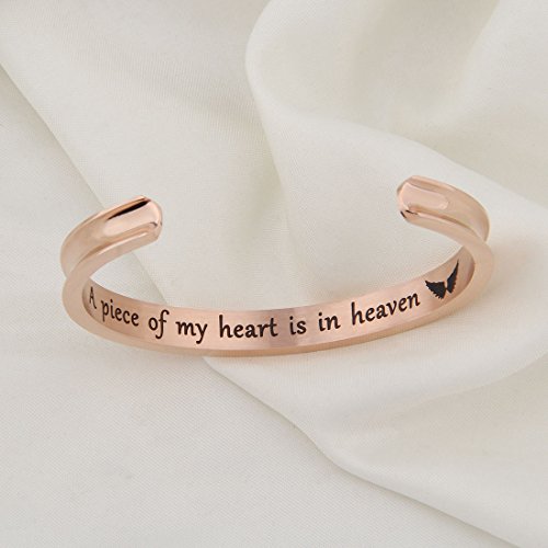 Wusuaned Memorial Jewelry A Piece Of My Heart Is In Heaven Hair Tie Grooved Cuff Bangle Bracelet In Memory Of Loved One Sympathy Gift (A Piece Of My Heart Rg) #TOP4