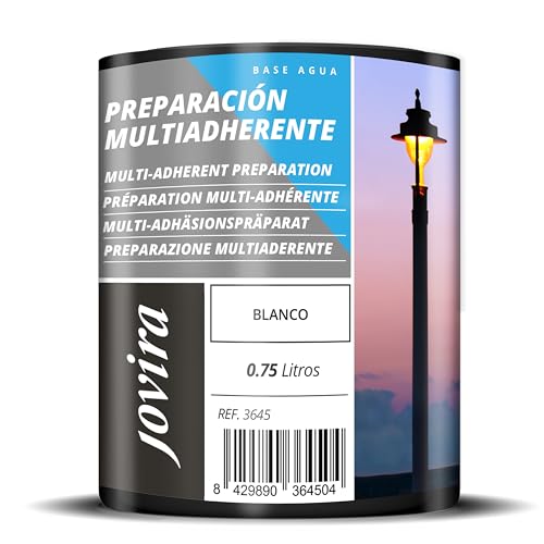JOVIRA PINTURAS Preparación Multiadherente |750 ml| Mate al Agua. Imprimación para superficies difíciles (galvanizado, acero, aluminio, PVC rígido, madera, etc). (750 Mililitros, Blanco) C-3