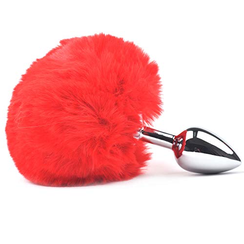 BeHorny Fluffy Bunny Tail Butt Plug, Red, (173MPJ-018-C)