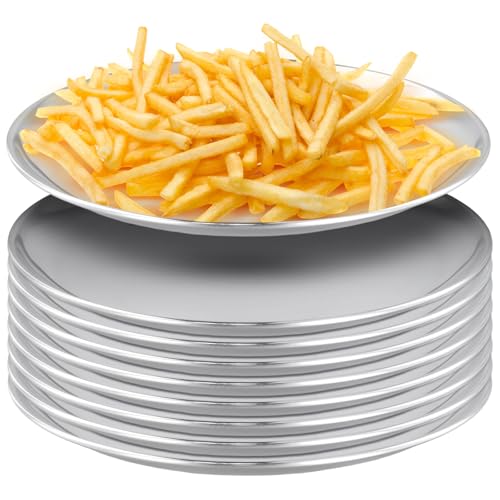 PINGEUI 8 Pack 12 inch Stainless Steel Plates, Round Metal Dinner Plates, Kitchenware Sliver metal plates, Dishes Dinner Serving Tray Plates for BBQ, Snack, Food Serving, Party by PINGEUI - Used condition - US$24.35