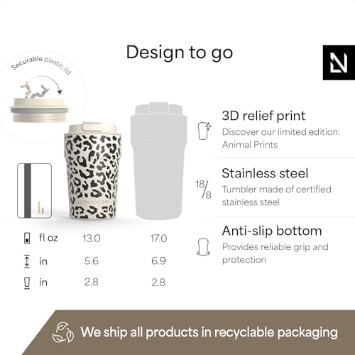 Image of LARS NYSOM Thermo Coffee Mug to go 13oz | Travel Mug 0.38 Liter with Insulation | Silicone grip base | Leak Proof Stainless Steel Tumbler for Coffee and Tea on the Go (Beige, 13oz)