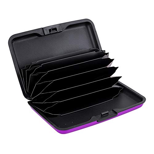 Image of Elfish Mini RFID Aluminum Wallet Credit Cards Holder Business Card Case Metal ID Case for Men Women (Purple)