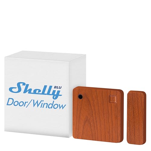 Shelly Blu Door/Window Marrone - Allarme Intelligente con Sensore di Movimento Bluetooth, Sicurezza Domestica, Rilevatore con Controllo Remoto, Avvisi Tramite App, Alexa e Google, Gateway Richiesto
