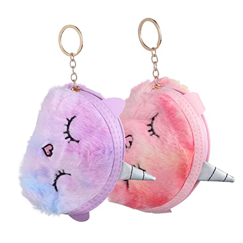 2pcs Unicorn Coin Purses Animal Pouches Zipper Keychain Pouches for School Travel