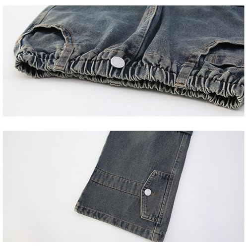 Girls Baggy Cargo Jeans Pocket Kids Hip Hop Denim Pants Patchwork High Waisted Wide Leg School Trendy Trousers4