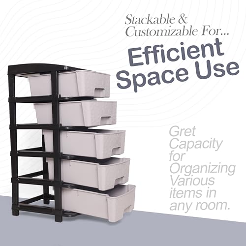 Image of Plastic Modular Drawer Storage Chest Of Drawers Organizer Storage Box, Large Stomo Racks For Multipurpose Anti-slip Shoes Organizers (Grey, 5 Layer)