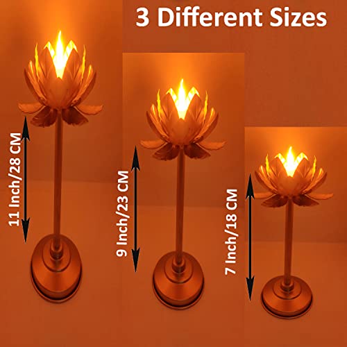 Image of Lotus Tea Light Candle Holder Stand for Home Decoration Diwali Gift Pack of 3 Golden