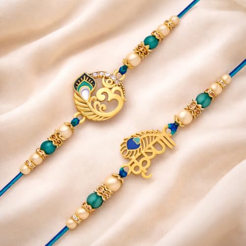 Image of Riddhika Ventures Glorious Gold Plated Auspicious Diamond Ring Rakhi || Traditional Rakhi Set of 2 & Festive Gift || Rakhi Gift Combo for Brother