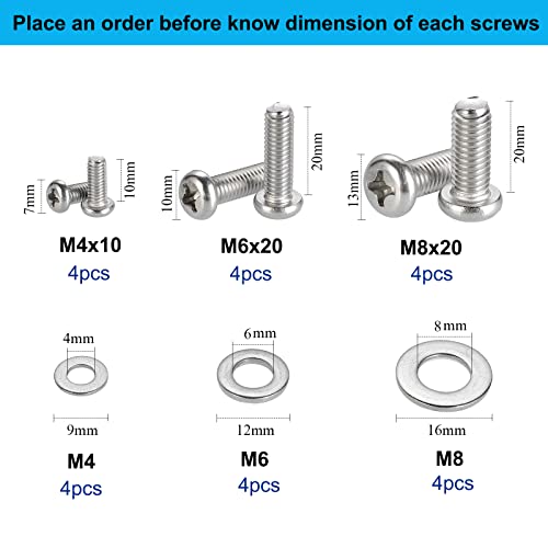 FandWay 24 Pack Universal TV Mounting Hardware Kit,M4 M6 M8 TV Bracket Screws,304 Stainless Steel Vesa Screws,PC Bracket Bolts Fixing Set,Monitor Wall Mount Screw with Washers For Samsung LG.