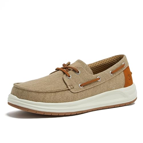 Lands' End Canvas Boat Shoes Men, Deck Shoes Mens Boat Shoes Slip Ons - Navy Blue, Tan Brown or Grey Mens Casual Shoes, Size 8-13