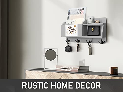 Rebee Vision Decorative Key Holder For Wall With Shelf : Rustic Mail Organizer With 4 Anchor Hooks And Removable Chalkboard - Farmhouse Home Decor For Entryway, Hallway, Kitchen (Modern Grey) #TOP3