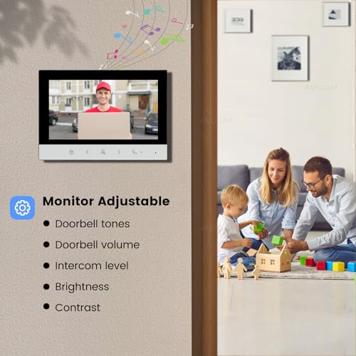 1080P Video Intercom System, Wired VideoDoorbell HD Camera with 7 Inch Monitor, 4-Wire VideoDoor Phone Intercom Panel Kits Support Unlock, Monitoring, 2-Way Audio for Villa Home Office Apartment thumbnail 4