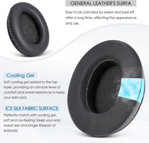 Image of GEVO Cooling Gel Replacement Earpads for HyperX Cloud, Steelseries Arctis, Audio-Technica ATH M50X & More | Breathable Ice Silk Memory Foam Cushions | Long Gaming Sessions -Black