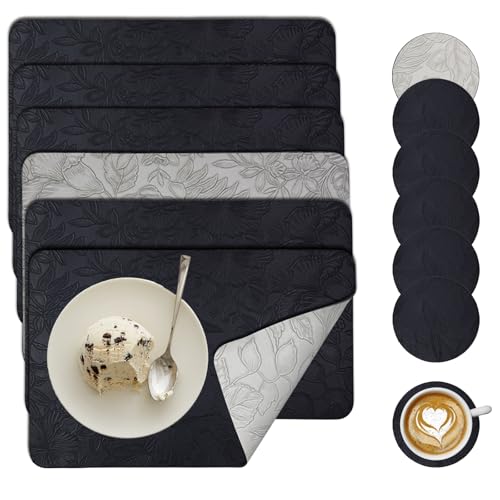 Table Mats and Coasters Set for 6, Leather Dining Placemats Water...