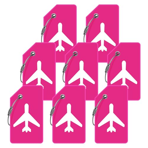 Image of 8pack Luggage Tags for Suitcases with Name ID Card,Quickly Identify Travel Tags for Luggage, Backpacks, Bags, Baggage, Cruise Suitcases - Flexible & Bright Silicone (Neo Pink