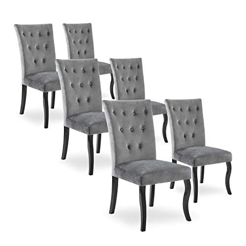 INTENSE DECO Lot de 6 chaises capitonnées Chaza Velours Gris