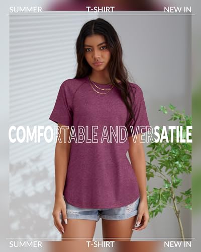 Huukeay 4 Pack Women's Short Sleeve T Shirts, Casual Raglan Summer Tunic Tops Crewneck Loose Side Split Hem Workout Tee Shirt3
