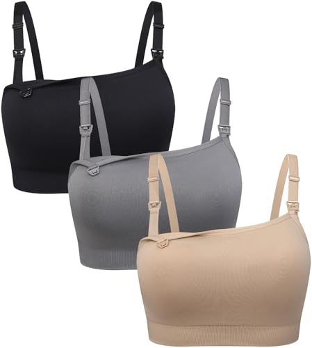 Image of Suekaphin Square Neck Nursing Bra for Pregnancy Women Maternity Pull-On Breastfeeding Bra Fixed Cups