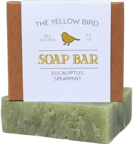 Yellow Bird Eucalyptus Spearmint Soap Bar – Natural & Organic Handmade Soap for Face & Body, Moisturizing Shea Butter Bar for Dry & Sensitive Skin, Refreshing Aromatherapy for Men & Women