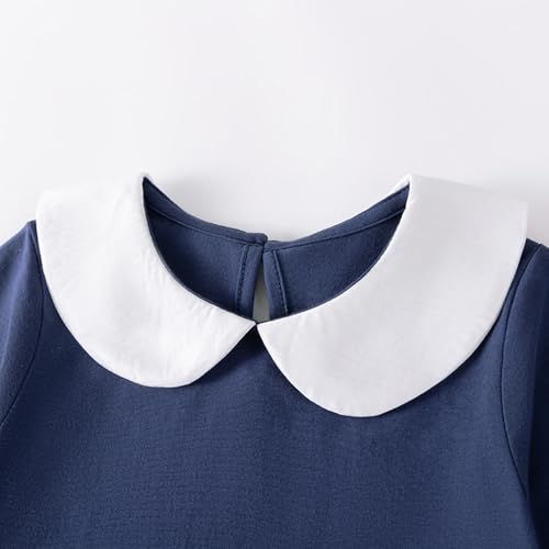 Image of Girls Cotton Long Sleeve Casual Cartoon Appliques Striped Jersey Dresses