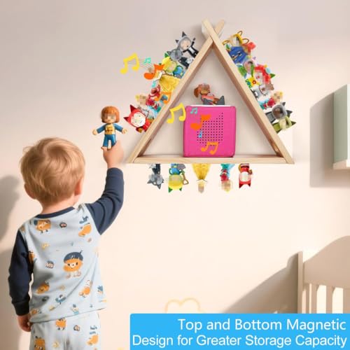 Image of for Toniesbox Shelf,Triangle Tonie Shelf Magnetic Compatible with Toniesbox 1 and 2,Solid Oak Wooden Wall Mounted Tonie Storage Display Shelf for 40-80 Characters for Kids Play Room