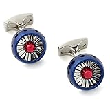 Deakin and Francis RAF Sterling Silver Jet Turbine Engine Cufflinks - Blue, Silver and Red