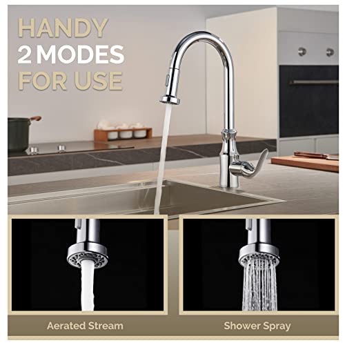 Faucet Head Replacement Chrome, Angle Simple Kitchen Sink Faucet Sprayer, Pull Down Hose Spray Head, Stream And Spray Mode, Male Threads #TOP2