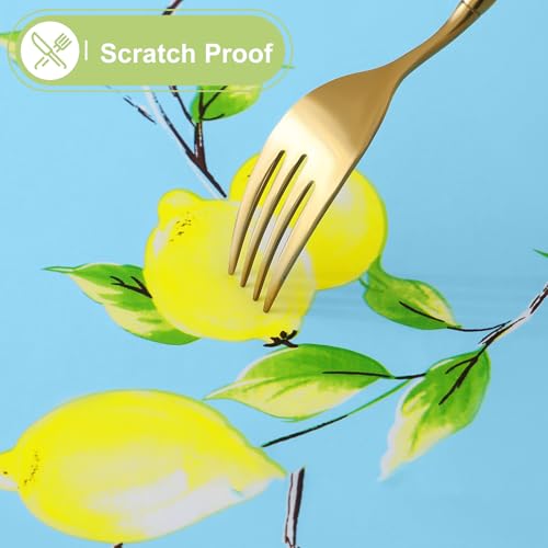 Smiry Rectangle Table Cloth, Waterproof Vinyl Tablecloths with Flannel Backing, Wipeable Spillproof Plastic Table Cover for Dinner and Outdoor (Blue & Yellow, 52" x 70") by Smiry - Used condition - Image 7