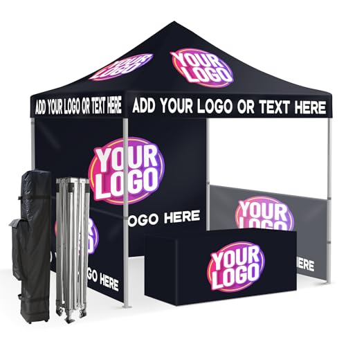 10x10 Custom Canopy Tent with Logo - Personalized Pop Up Canopy Tent 10x10 Water Repellent Customized Canopy for Outdoor Events Booth Business Trade Show Advertising, Heavy Duty Nano Fabric