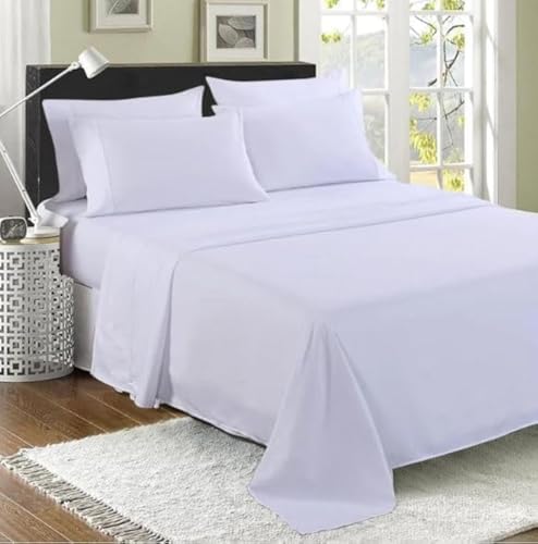 100% Egyptian Cotton Flat Sheet, 200 Thread Count Ultra-Soft Long Staple Bed Sheet, Luxury Hotel Quality Bedding, Shrinkage & Fade Resistant Top Sheet- Easy Care (King, White)