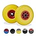 Produktbild Relaxdays Sackkarrenrad 2er Set, pannensichere 3.00-4" Vollgummireifen, 25 mm Achse, bis 80 kg, 260x85 mm, gelb-rot
