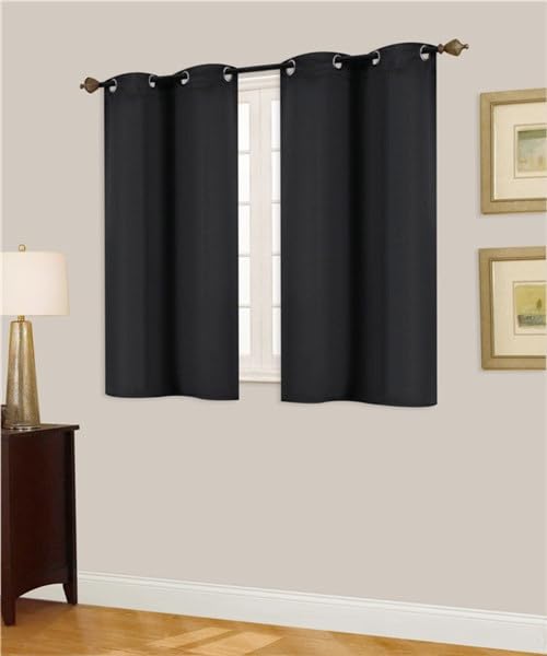 Versatil Window Curtain Tier Short Grommet Panel Insulated Thermal 100% Blackout Drape 28" Wide x 36" Long (2, K30 Black)