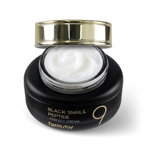 FARMSTAY Black Snail & Peptide 9 Perfect Cream Snail Mucin Moisturizer for Elastic & Glow Skin Hydrating & Nourishing Anti-aging Skin Barrier Repair gift for Women Korean Skin Care 1.85 Fl. Oz