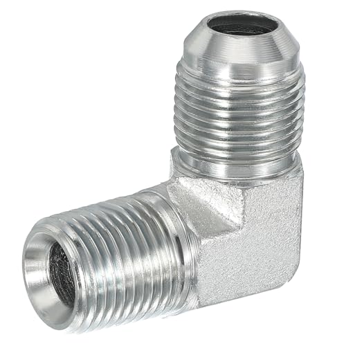 Image of PATIKIL 90 Degree Pipe Adapter, 7 /8 inch Male 37 Flare JIC x 1 /2 inch BSPT Male Connector Carbon Steel Elbow Fitting for Air Hydraulic Fluid Fuel Water Oil, Silver