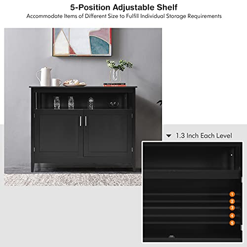 Costzon Kitchen Sideboard Storage Cabinet, Wooden Server Buffet Mid Century Modern Sideboard, Free Standing Narrow Storage Cupboard With 2-Level Open Adjustable Shelf For Home Living Room (Black) #TOP2