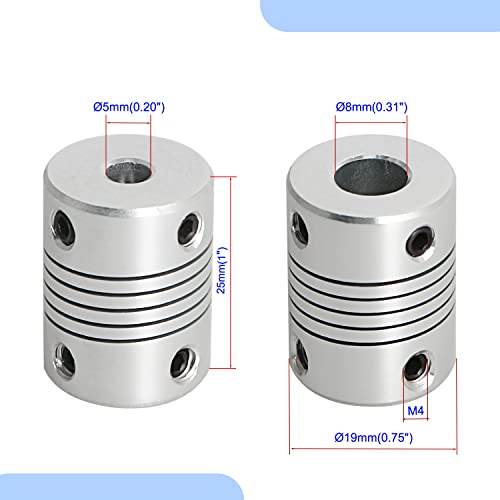 Aopin Flexible Beam Couplings 5Mm To 8Mm Flexible Coupler Shaft For 3D Printer, Length 25Mm / 1" Motor Coupler Connector, Great Apply For Model Shaft, Cnc Machine, Motor Guide, Diy Encoder 2 Pcs #TOP1